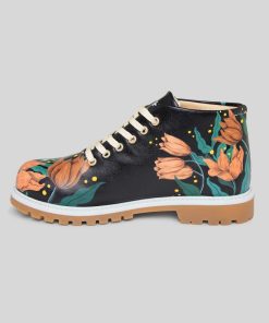 Mujer Mumka Shoes | Flores Rojas En Botines Negros